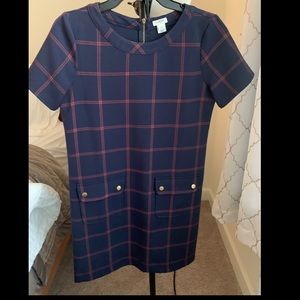 J Crew Navy and Red Plaid Shift Dress